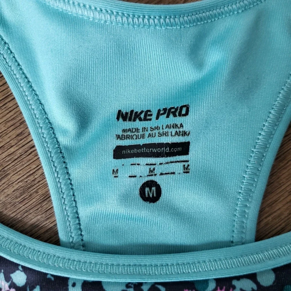 NIKE Pro Blue Splattered ‎ Paint Racerback Swoosh Sports Bra Size M  Medium